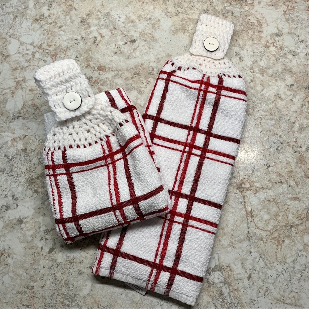 2 Hanging Kitchen Hand Towels / Red / Cooking / Linen